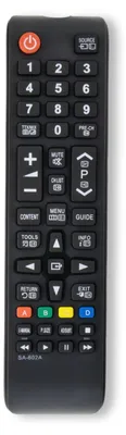 A black remote control is shown against a white background.