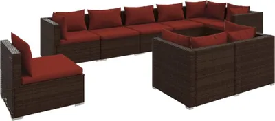 Immagine prodotto di vidaXL Set da giardino 9 pezzi con cuscini in polyrattan marrone