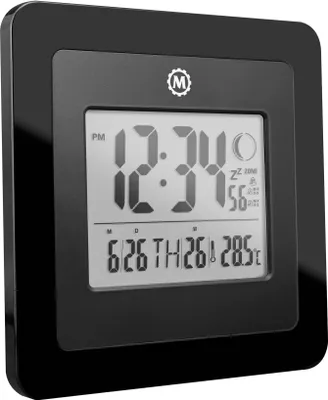 Image de Marathon CL030049BK Horloge murale numérique phase de lune avec grands chiffres noirs