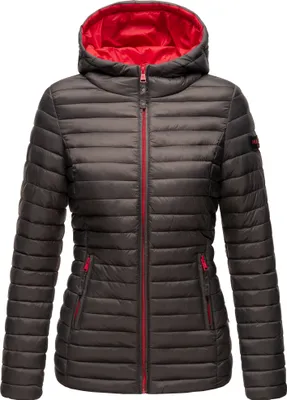 Produktbild von Marikoo Asraa Leichte Damen Herbst Steppjacke mit Kapuze Übergangsjacke Winterjacke Anthrazit Gr. 34 - XS