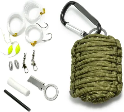 Imagen del producto de Kit de supervivencia de 12 piezas, con paracord 550, 3,4 metros, color verde oliva, para actividades al aire libre