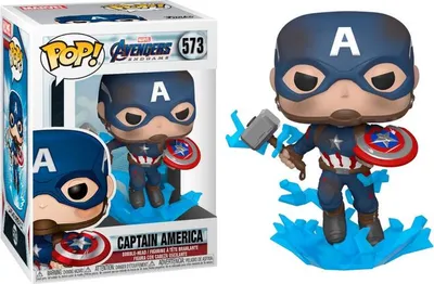 Imagen del producto de Figura POP de Marvel, Vengadores: Endgame, Capitán América con su escudo roto y Mjolnir