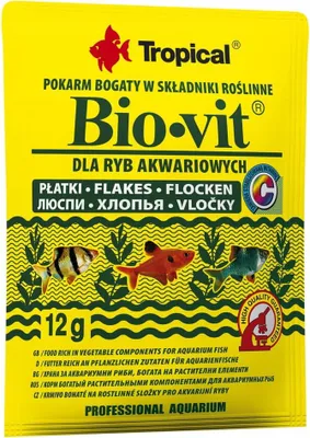 Zdjęcie produktu dla Pokarm dla rybek akwariowych uniwersalny TropicalVit 12 g – roślinny pokarm wzmacniający odporność