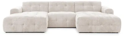 Image de Best Mobilier Diane - Canapé panoramique en U 6 places en velours texturé , Beige