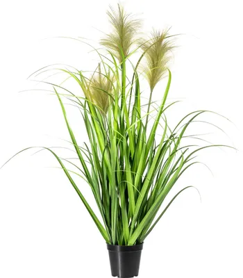 Produktbild von Kunstpflanze Chinaschilfbusch - Grün - schwarzer Kunststofftopf - H 90 cm