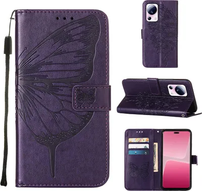 Immagine prodotto di Custodia in pelle per Xiaomi 13 Lite 5G Farfalla in rilievo custodia in pelle flip slot per schede telefono cellulare con supporto Viola
