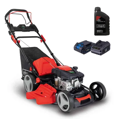 Produktbild von Scheppach MS173-51E Benzin Rasenmäher mit E-Start | 4,1 PS | 51 cm Schnittbreite | Radantrieb | Mulchen | 65 L Fangkorb | inkl. Akku + Ladegerät + Öl