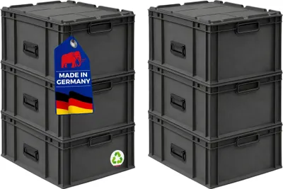 Produktbild von SuperSparSet 6x Eurobox NextGen Portable  Germany | HxBxT 33,5x40x60cm | 65 Liter | Schwarz | Eurobehälter, Transportbox, Transportbehälter, Stapelbehälter