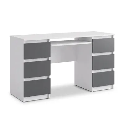 Produktbild von Cuba – Schreibtisch Mit 6 Schubladen Und Tastaturauszug 130 Cm – Weiss Matt / Anthrazit