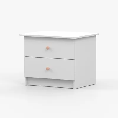 Produktbild von Nachttisch Nachttischschrank Nachtkommode Nachtkonsole 60 cm Weiß/Weiß mit zwei Schubladen und rosa Griffe Olaf 22