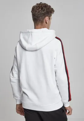 Zdjęcie produktu dla Męska bluza z kapturem Urban Classics Stripe Shoulder Hoody, biało-czarno-czerwona – rozmiar L
