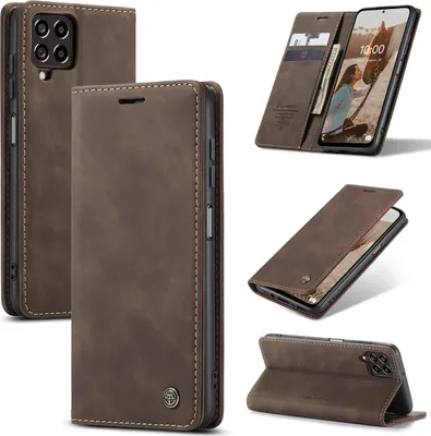 Produktbild von Galaxy M53 Hülle, Retro Kunstledertasche mit Standfunktion Schutzhülle für Samsung Galaxy M53 Kaffee