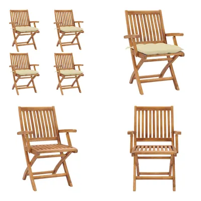 Image de vidaXL Chaises de jardin pliantes avec coussins 4 pcs. Bois massif teck - Chaise de jardin - Chaise de jardin - Chaise en bois