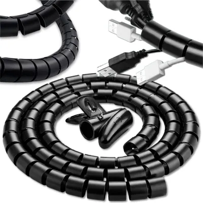 Immagine prodotto di EDIBAZZAR | Canalina per cavi, 5 m, nera, a spirale, organizzatore di cavi