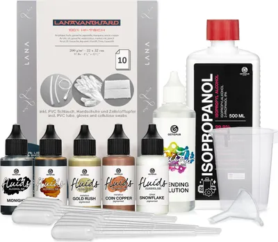 Immagine prodotto di Set completo di inchiostri alcolici Octopus Fluids BLUMENKINDJEN da 5 x 30 ml con soluzione per sfumature, carta per inchiostri alcolici e accessori per la fluid art, 5 x 30 ml