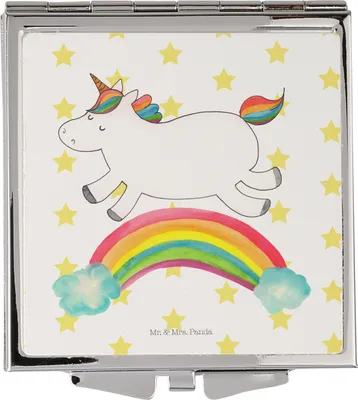 Produktbild von Mr. & Mrs. Panda Schminkspiegel Einhorn Regenbogen - Weiß - Geschenk, Unicorn, Kleiner Spiegel, Handspiegel, Erwachsenwerden, Glitzer, Kosmetikspiegel, Faltspiegel