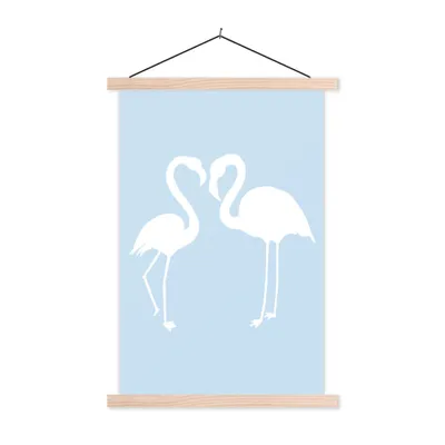 Produktbild von MuchoWow® Textilposter Weiß - Flamingo - Scherenschnitt 40x60 cm mit holzfarbenen Rahmen - Poster