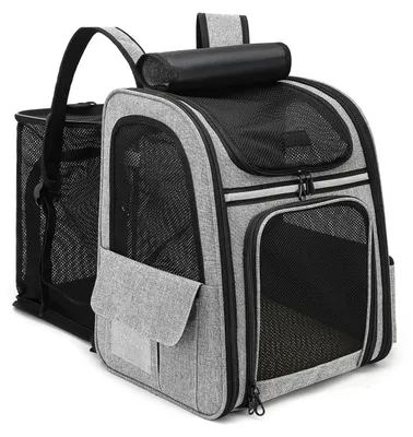 Produktbild von Katzenrucksack - Faltbare Transporttasche - Atmungsaktiv - Netzfenster - Für mittelgroße Katzen - 34 x 28 x 41 cm - Grau