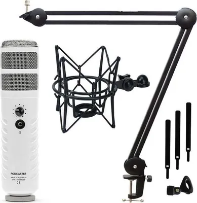 Produktbild von Rode Podcaster Mikrofon mit keepdrum Gelenkarm und Spinne Schwarz
