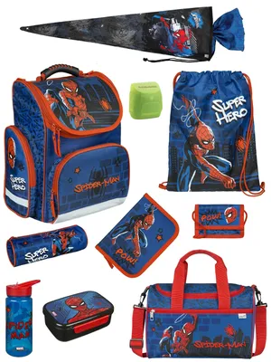 Produktbild von SPIDER-MAN Schulranzen 1. Klasse 10-teiliges Set mit Sporttasche und Schultüte / Zuckertüte
