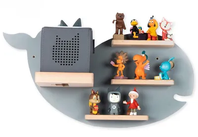 Immagine prodotto di Mensola per bambini Balena / Appendino per Tonie Box e Tonie Figure / Scaffale / Dimensioni: H. 29 x W. 51 x D. 19 cm / Mensola a parete per Music Box e Figure Stoccaggio con Inserti Magnetici / Scaffalatura in Legno