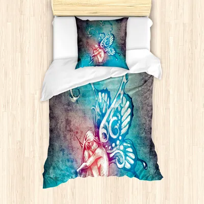Produktbild von ABAKUHAUS Schmetterling Mantele, Schmetterling Winged Fee, Milbensicher Allergiker geeignet mit Kissenbezügen, 135 cm x 200 cm - 80 x 80 cm, Blau Lila