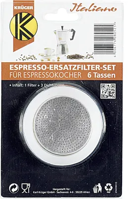 Produktbild von KRÜGER Filter + 3Silikonringe 6T für Espressokocher 6Tass.