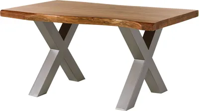 Image de MASSIVMOEBEL24 | Table à manger 140x90 en bois d'acacia brun pieds en X gris FREEFORM 5