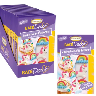 Produktbild von BackDecor 8 Einhörner aus Zucker, VKE mit 15 Stück