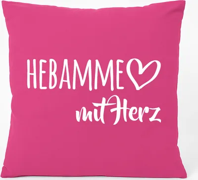 Produktbild von Huuraa Kissen Hebamme mit Herz 40x40cm mit Füllung Fuchsia Baumwolle Dekokissen Geschenkidee