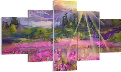 Produktbild von Bild auf Leinwand - Leinwandbild - Berge Blumen Blumen - 125x70cm - Wand Bild - Wanddeko - Leinwanddruck - Bilder - Kunstdruck - Wanddekoration - Leinwand bilder - Wandkunst - EA125x70-4029