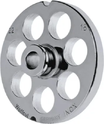 Produktbild von Fleischwolfscheibe, Lochscheibe aus Inox Stahl Gr. 22 mit Nabe und 2 Nuten mit 18,0 mm Bohrung von WOLFCUT
