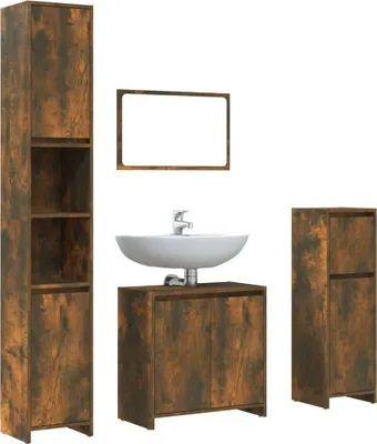 Produktbild von 4-tlg. Badmöbel-Set Räuchereiche Holzwerkstoff