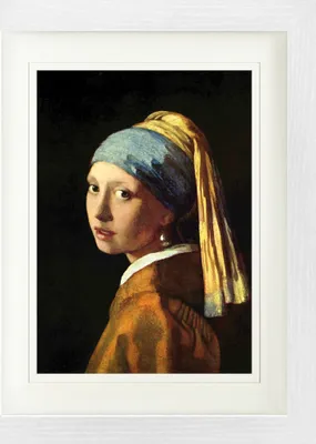 Obrázek produktu pro Johannes Vermeer Zarámovaný obraz s elegantní paspartou | Obrazy na zeď | V rámu - Dívka s perlovou náušnicí, 1665 (40 x 30 cm)