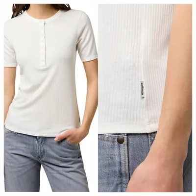 Produktbild von Wrangler | Femme Strick-Henley-T-Shirt, weiß, schmal geschnitten, aus Baumwolle, Damengröße XS