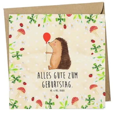 Produktbild von Mr. & Mrs. Panda Grußkarte Igel Luftballon - Naturpapier - Geschenk, Klappkarte, Glückwunschkarte, Lustige Sprüche, Ballon, Glückwunsch, anlasskarte, Geburtstag