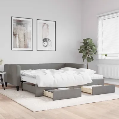 Produktbild von Tagesbett Ausziehbar mit Schubladen Dunkelgrau 100x200 cm Stoff
