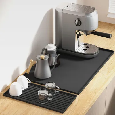 Produktbild von 2-in-1 Silikon Matte für Kaffeemaschine for Coffee - 61x40,5 cm rutschfeste Unterlage mit erhöhtem Rand & 40x19 cm Abtropfmatte – Spritzschutz, leicht zu reinigen, ideal für Küche