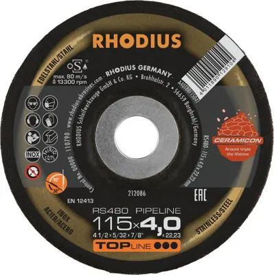 Produktbild von RHODIUS Schleifscheibe RS480 PIPELINE 115 x 4,0 x 22,23 TOPline 212086