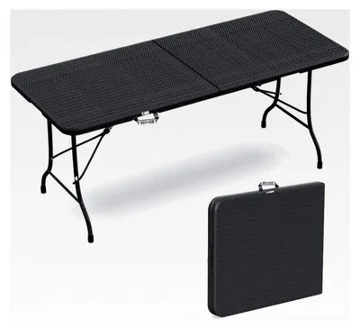 Produktbild von Gartentisch Klapptisch 180x75 cm, Campingtisch Buffettisch klappbar mit Tragegriff für Garten, Terrasse und Balkon, Rattan-Optik Schwarz