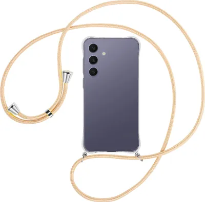 Produktbild von Handykette Backcover-Schutzhülle mit Band (Metall silberfarben) für Samsung S25 Plus - Goldkordel