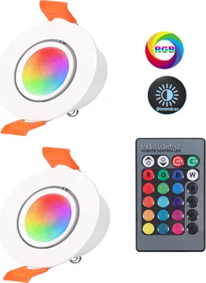 Produktbild von 2 Stück 3W RGB LED Einbaustrahler Dimmbar Fernbedienung,Deckenspots Schwenkbar 16 Lichtfarben 4 Modi,LED Spots Einbauleuchte Flur Spielzimmer