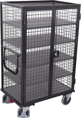Produktbild von VARIOfit Etagenwagen, außen vergittert mit Flügeltür, Drehgriff und 5 Ladeflächen 1045x685mm Anthrazitgrau