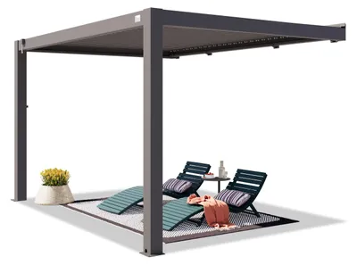Produktbild von PRIMEYARD Terrassenüberdachung 3x4 m Aluminium Pfosten mit Lamellendach aus Aluminium anthrazitfarbene Anbaupergola