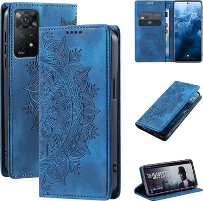 Produktbild von Mandala Handyhülle für Xiaomi Redmi Note 11 Pro RFID Schutz Klapphülle Case Cover Design Schutzhülle Farbe: Blau