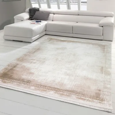 Produktbild von Abstrakter Wollteppich verziert mit Fransen in braun Größe - 80 x 150 cm