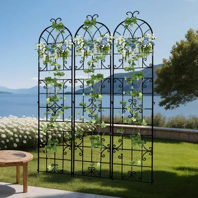 Produktbild von Gartenspalier 3er Set - Metall Rankgitter 220 cm - Stütze Für Kletterpflanzen - Für Garten Und Terrasse - Freistehend - Schwarz