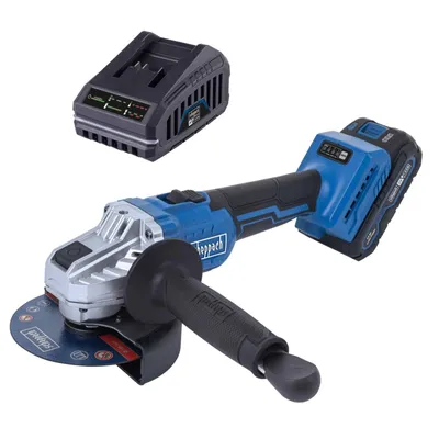 Produktbild von Scheppach Akku-Winkelschleifer BC-AG125P-X - 20V IXES | 125mm Durchmesser | 7000-10000min-1 Drehzahl | M14 Aufnahme | inkl. 2Ah Akku + 2,4A Ladegerät