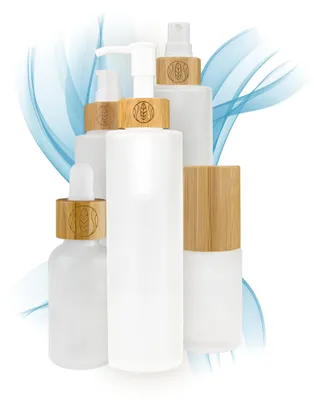 Produktbild von Set aus 2 Seifenspendern aus Glas mit Bambusdeckel