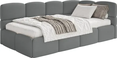 Produktbild von Selsey Cloudy – Jugendbett 120 cm, Bettkasten, Chenille, Kopfteil rechts, Dunkelgrau